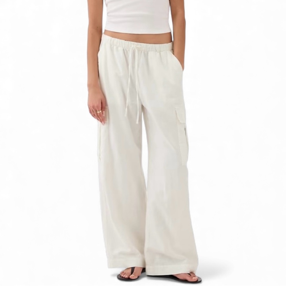 🆕💞GAP Mid-Rise Soft Linen-Cotton Blend Wide Leg Cargo Pants • IVORY • XSP • NWOT - Picture 7 of 9